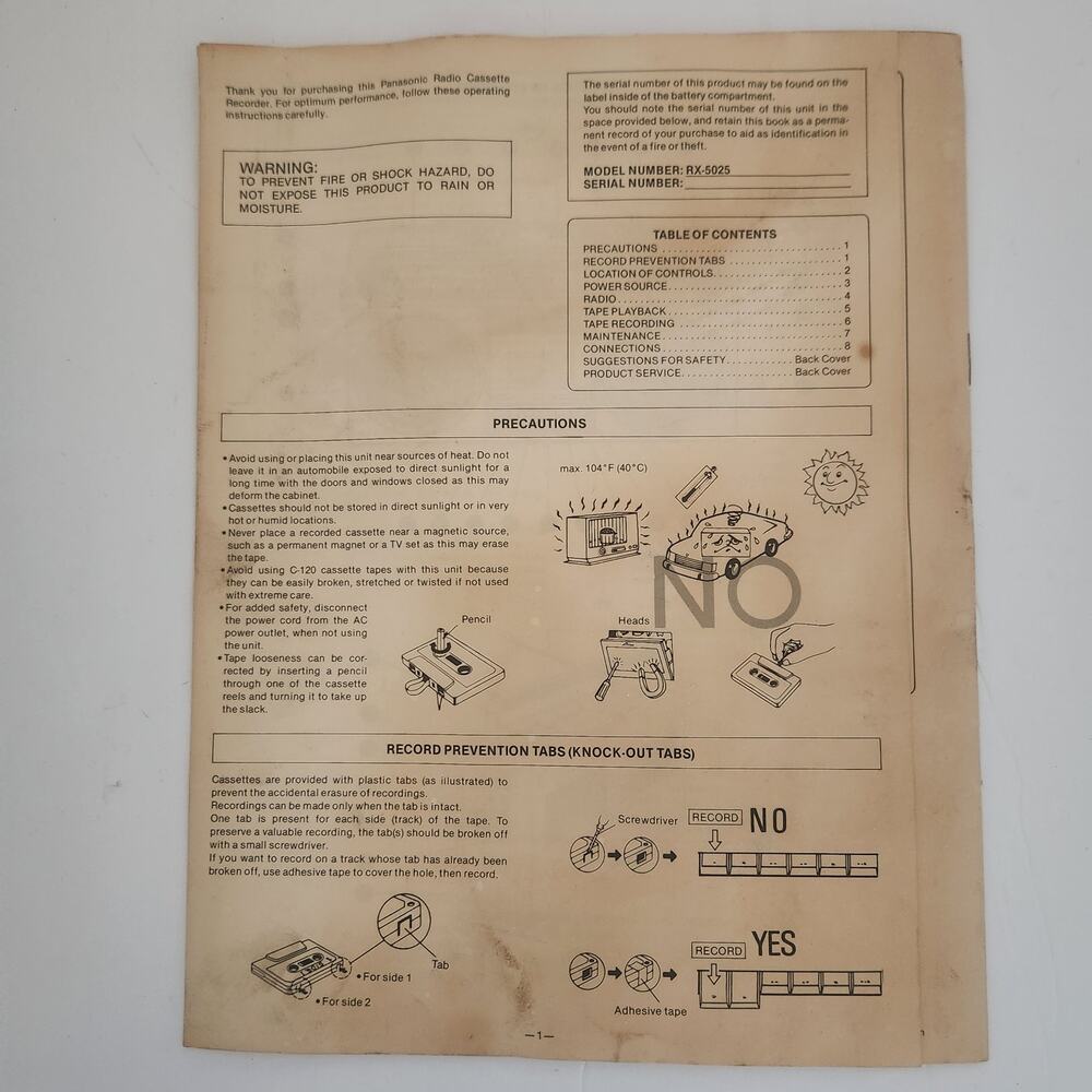 Panasoic Operating Instructions RX-5025 - Picture 2 of 3